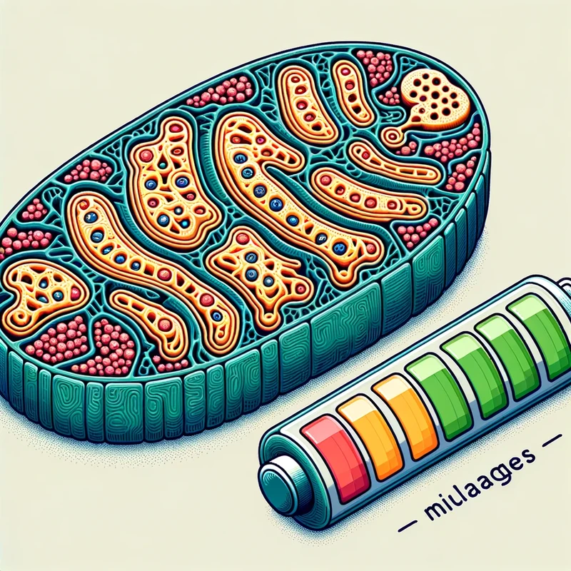 Vector diagram of a detailed mitochondrion, showcasing its intricate internal structure. Visual cues, such as color changes or specific patterns, high